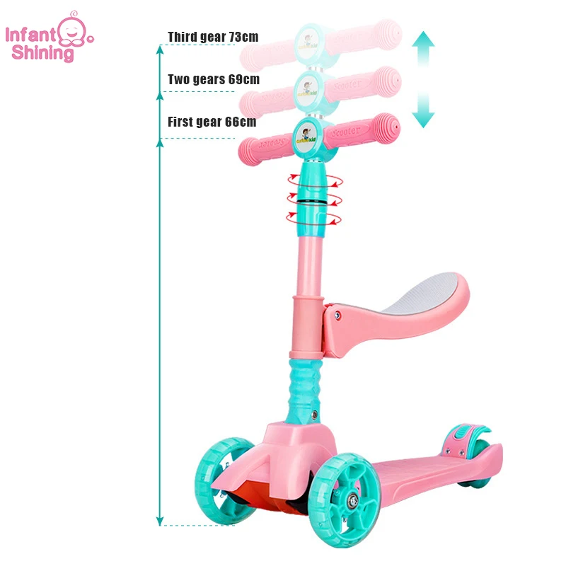 

Infant Shining 3in1 Self Balance Scooter Flashing Wheel Adjustable Height Boy Girl Kids Scooter Folding Skateboard For Gift