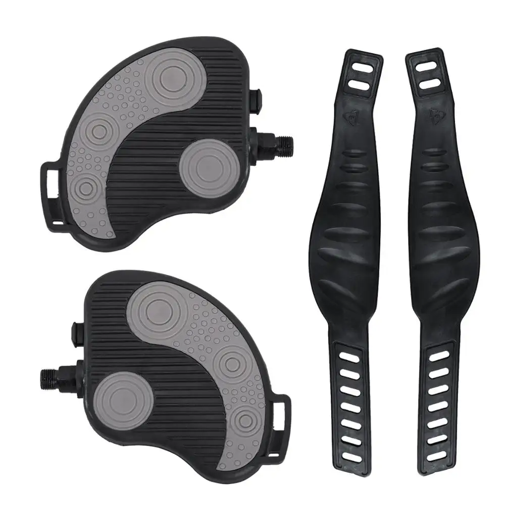 Self locking Bicycle Pedals 9/16 1/2 Inch  with Straps for MTB Road Exercise Bike Fixed Gear Spin Pedals with Toe Clips Strap