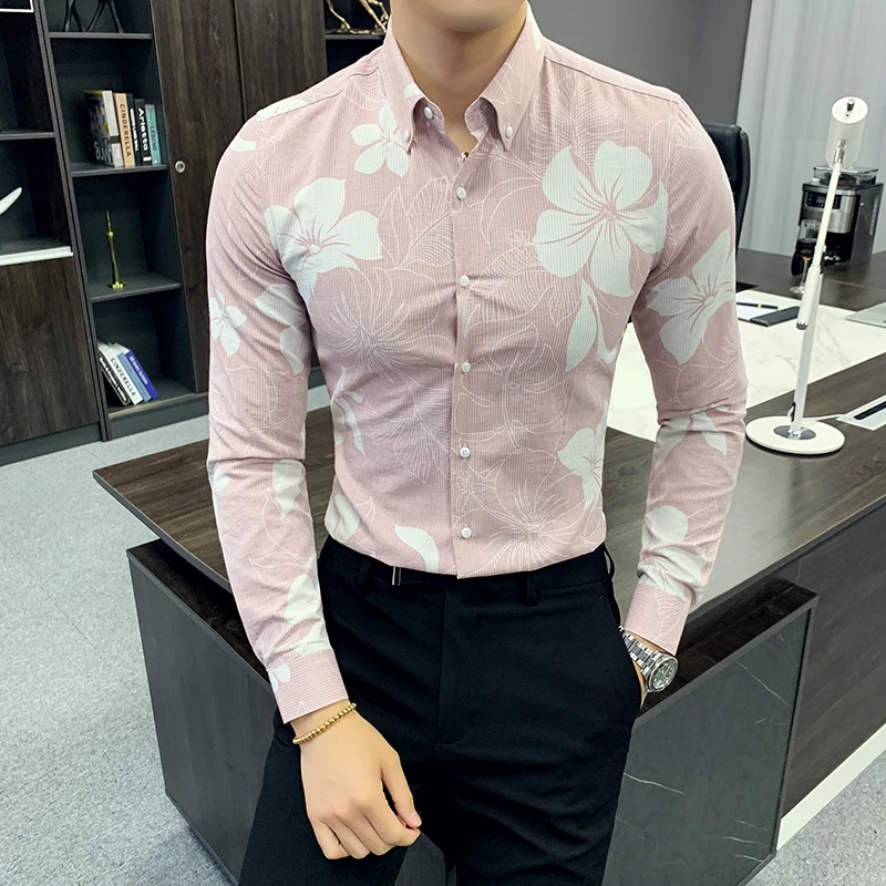 Мужские рубашки в британском стиле розовая Мужская рубашка уличная одежда с
