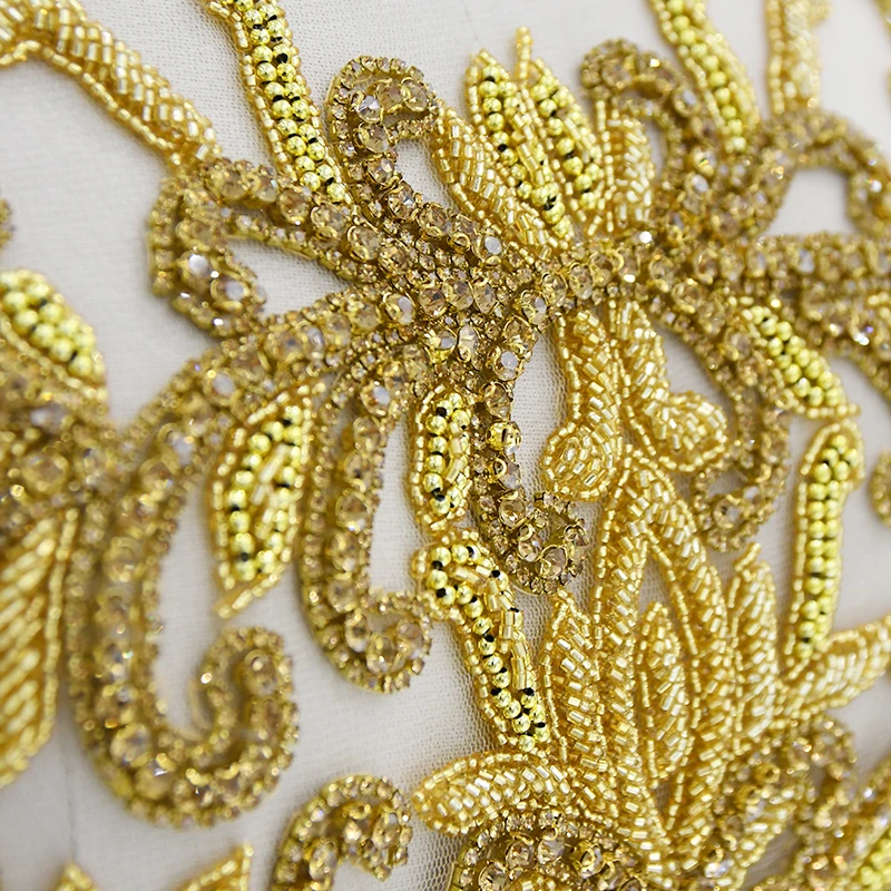 Ручная аппликация расшитая бисером и стразами для свадебного платья WDP 012|beaded