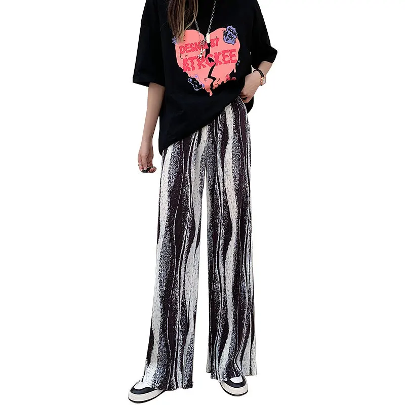 

2021 new style tie-dye wide-leg pants women's high-waist drape summer thin loose straight-leg slim casual pants stacked pants