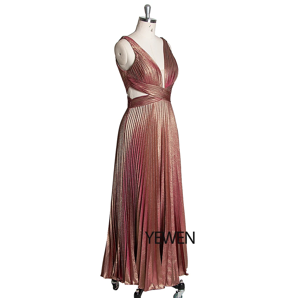 V-Neck Sleeveless Prom Dresses A Line Sexy Backless Elegant Ankle-Length Formal Evening Party Dress Vestidos De Fiesta