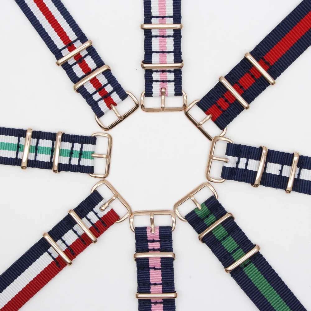 

Colorful Striped Belt Rose Gold Watchband 18MM 20MM 22MM 24MM For Nato Fabric Nylon Strap for Men Women Watch Bands