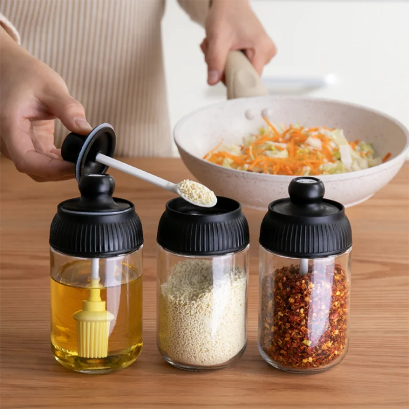 

Glass Seasoning Bottle Kitchen Seasoning Box Sealed Moisture-Proof Jar Oil Brush Honey Food Storage Container Kitchen Supplies