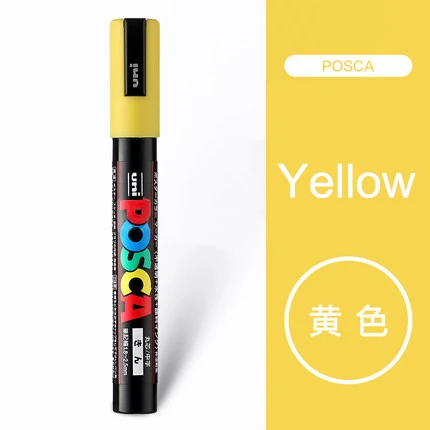 Yellow 1Pcs Uni Posca PC-5M маркеры для рисования Средний наконечник 1,8 мм-2,5 мм 17 цветов для школы, офиса, художественные маркеры японские товары для рукоделия 1 шт - Цвет: Yellow 1Pcs