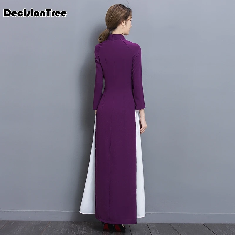 Вьетнамские халаты в народном стиле из шифона aodai изящное платье со стоячим воротником Элегантная традиционная одежда с цветочным принтом aodai