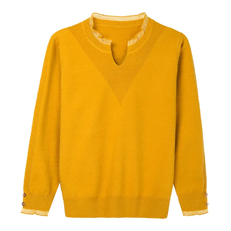 

YISU New Women Spring Autumn Sweater Solid color Lace Half high collar Long sleeve Jumper Female Casual Spring Knitted Pullover