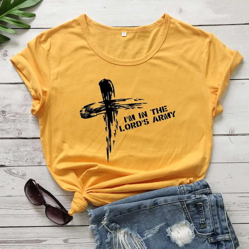 Футболка I am in the lord's army женская Забавный хлопковый топ унисекс с рисунком