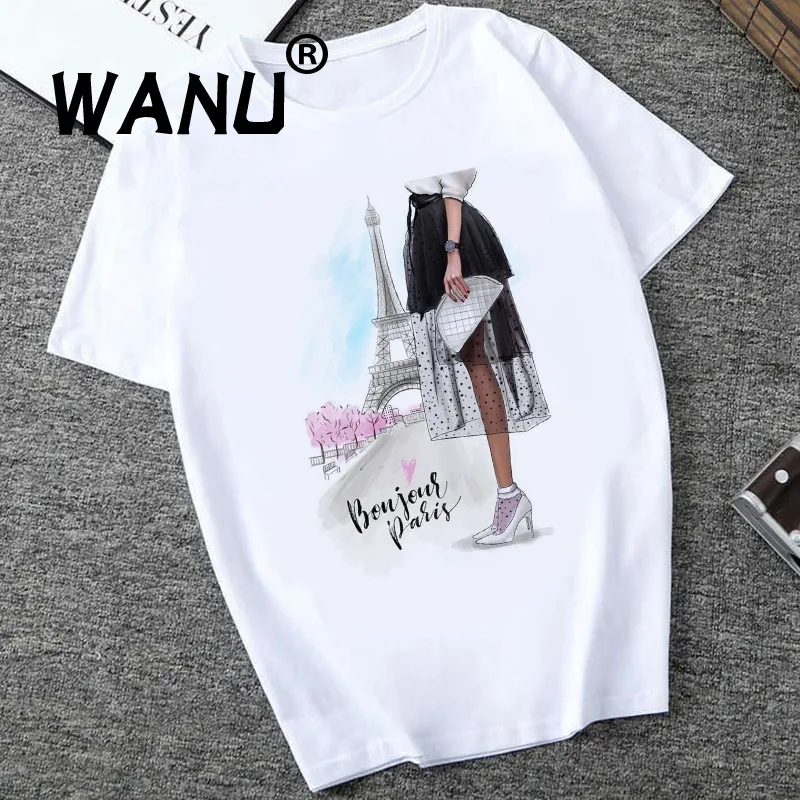Женская футболка с изображением Эйфелевой башни в стиле каваи|Футболки| |