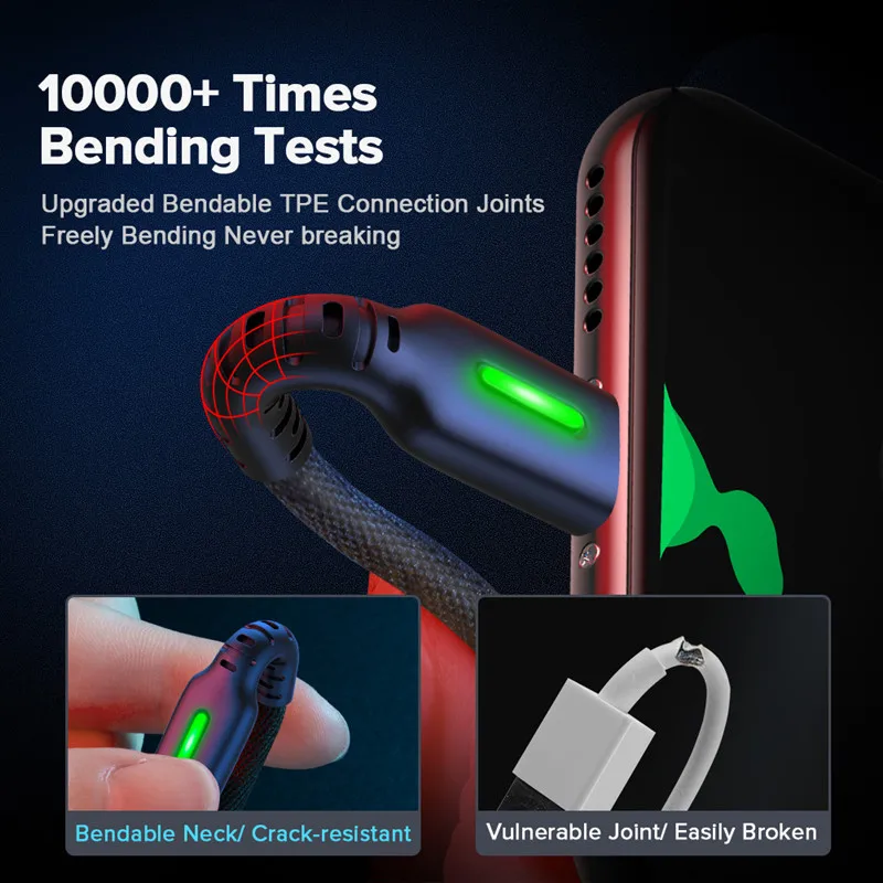 INIU 3 м светодиодный микро Тип usb C телефонный кабель Зарядное устройство микро usb для быстрой зарядки для samsung Xiaomi huawei Andriod Тип-C USB-C кабеля для передачи данных