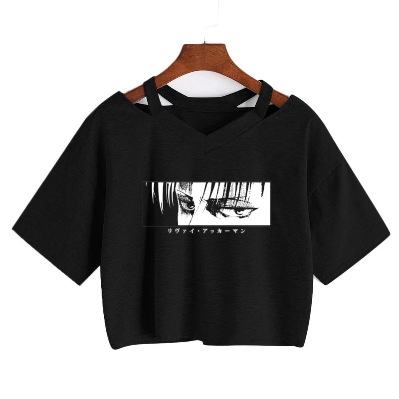 

Attack On Titan Anime Manga Japanese Cartoon Levi·Ackerman T-shirt Gothic Harajuku short Tee Punk Loose V-neck Sexy Crop tops