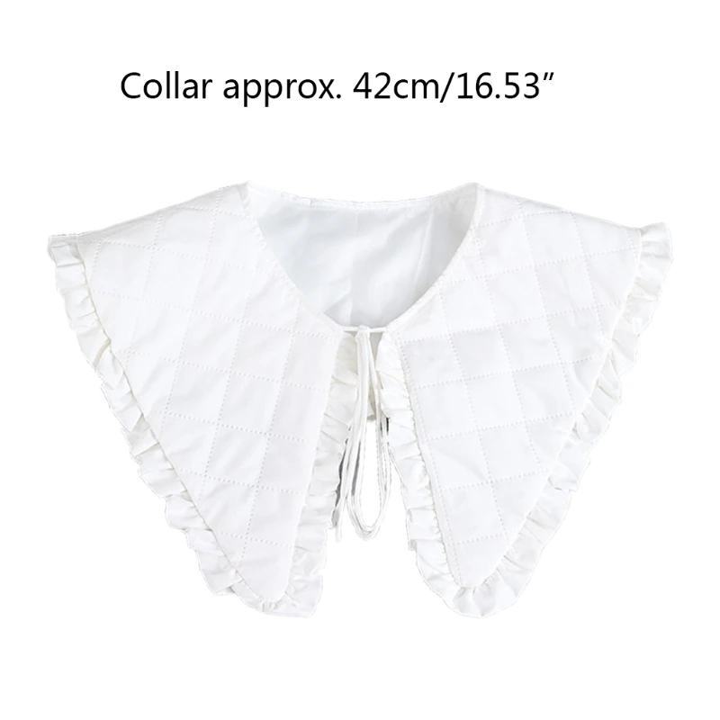 

Women Pointed Lapel Fake Collar Shawl Quilted Plaid Ruffled Scarf Lace-Up Cape G5AE