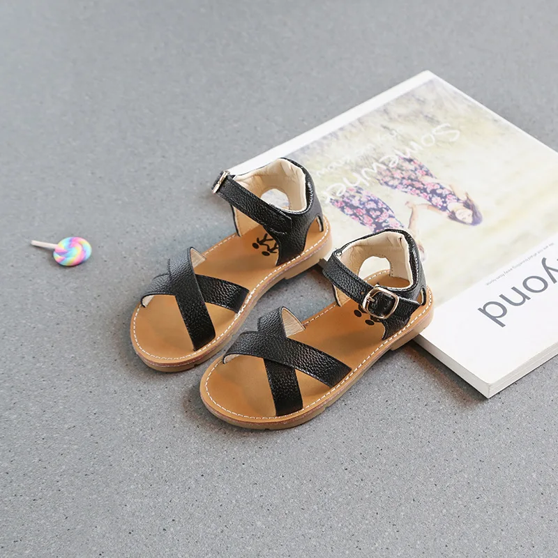Сандалии из экокожи для девочек Нескользящие босоножки на плоской подошве
