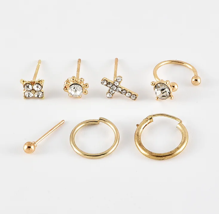 7 шт./компл. женские серьги хрустальный крест бисер геометрическая фигура золотые