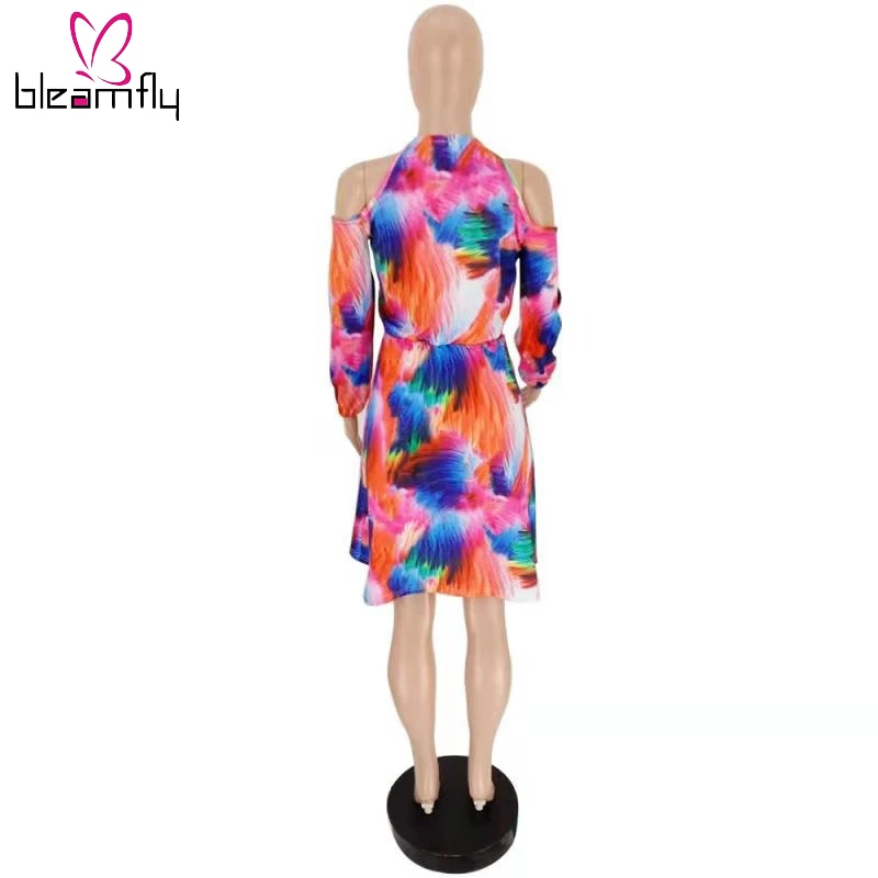 Новинка 2019 женское летнее винтажное платье с вырезами на плечах принтом Tie Dye и