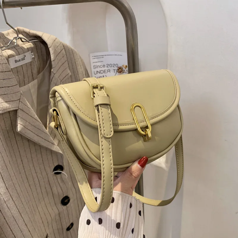 

Vintage Wide Strap Saddle Crossbody Bags For Women Trendy Half Moon Design Large Capacity PU Leather Female Shoulder Bag XBL1139