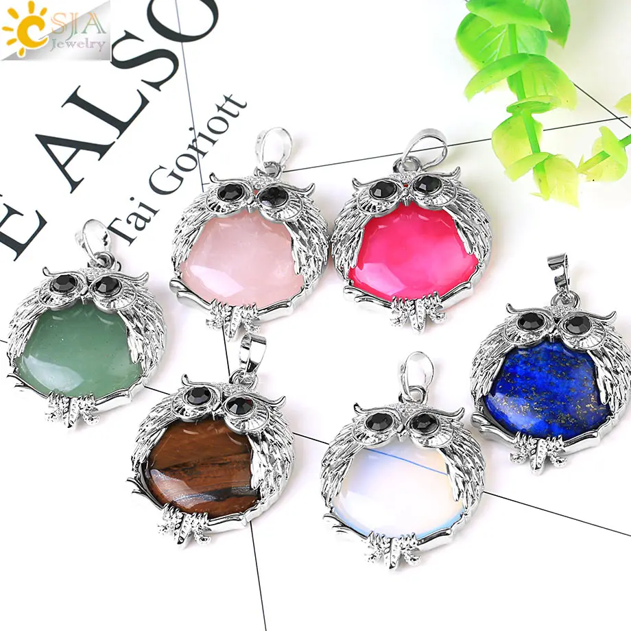 CSJA подвески из натурального камня с милой совой и животными для ожерелья