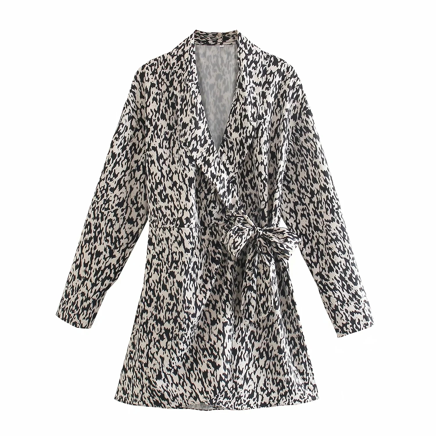 

2021 Spring Women vintage Siamese dress sexy Retro Rompers cross Bow Tie Playsuits Leopard Print tie belt lapel robe Onesies