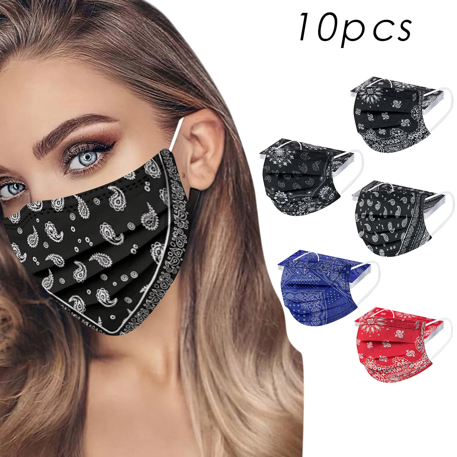 

10PC Women Men Print Masks for Protection Face Mask Disposable Earloop Mask And Dustproof Windproof Breathable Face Mask Shield