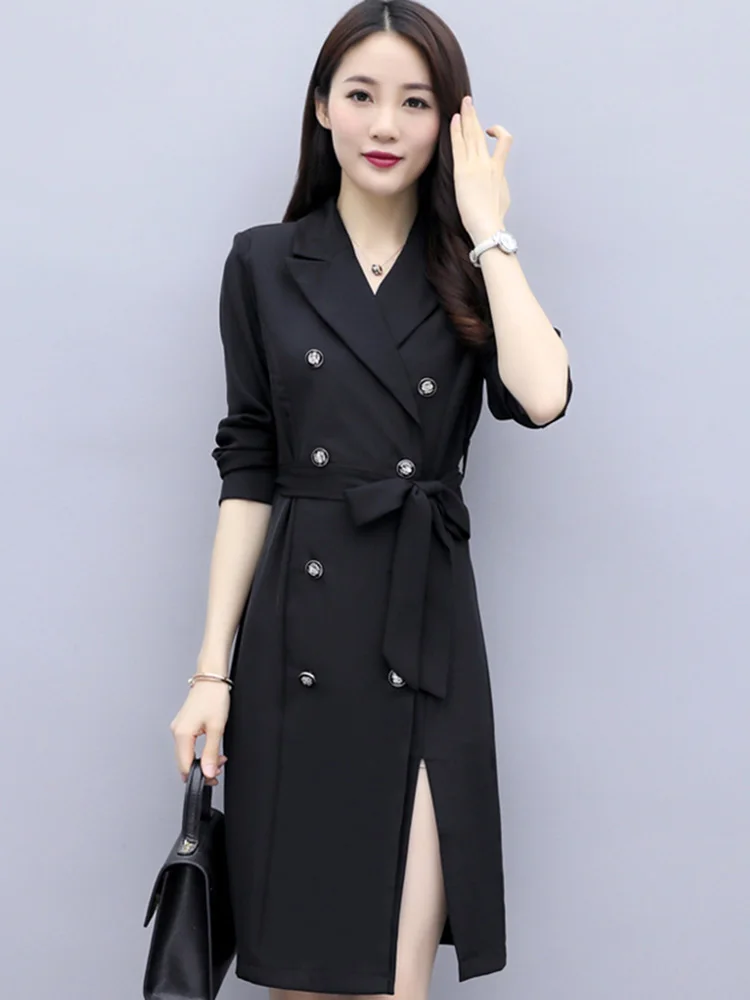 Тренч женский двубортный модный теплый приталенный дизайнерский длинный плащ в
