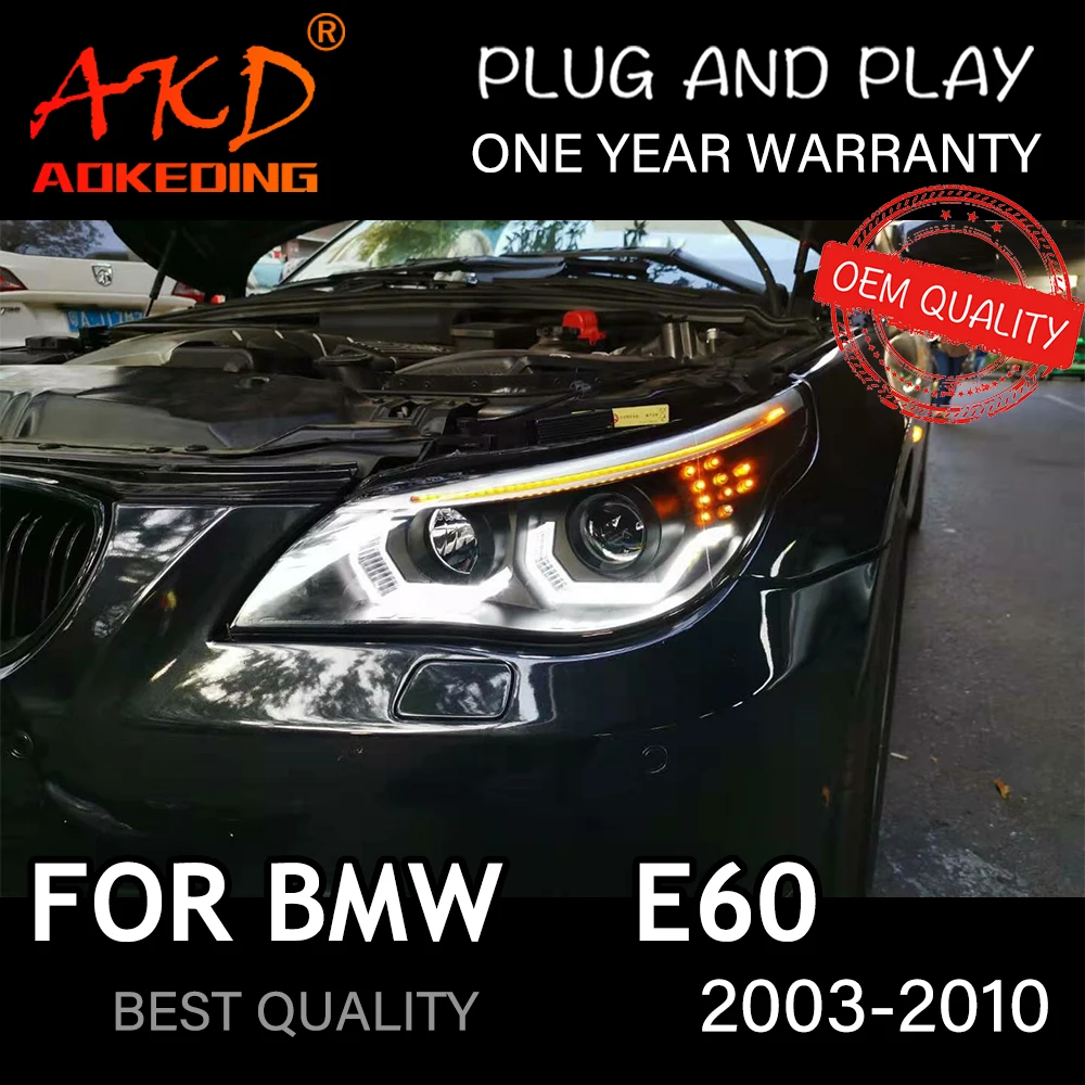 

Фары для BMW E60 2003-2010, автомобильные светодиодные фары DRL Hella 5, ксеноновые линзы Hid H7 520i 523i 530i, автомобильные аксессуары