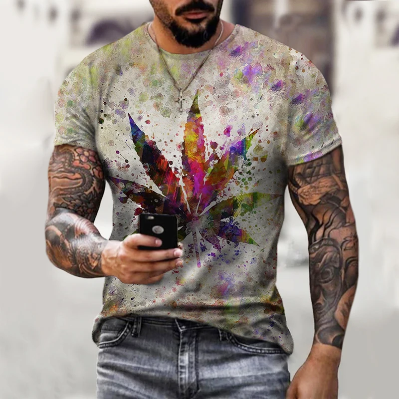 

Male Fashion T-shirt Male 2021 Newest Maple leaf 3D Print Animal Cool Funny T-Shirt Men Short Sleeve Summer Tops T Shirt Tshirt