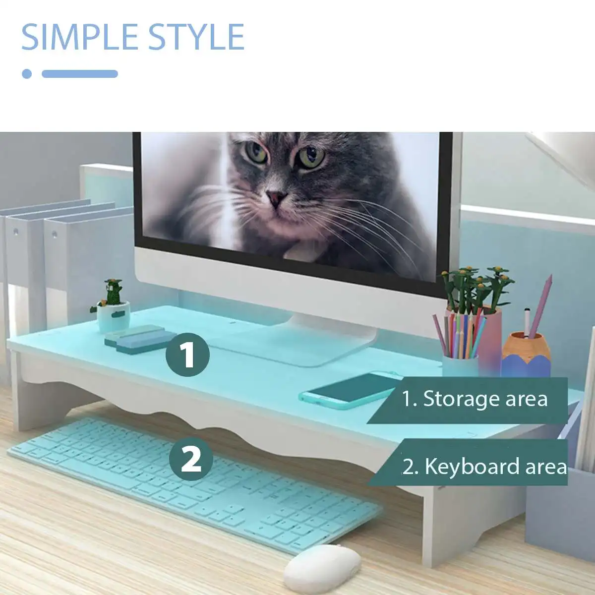 

Wooden PVC Computer Stand Riser Desktop Holder Home Office File Storage Drawer Desk Supplies Organizer Storage Monitor Riser
