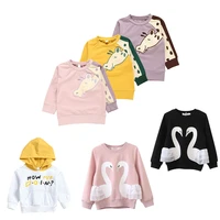 kids girl boy coat animals swan hoodie hat clothing printing solid color cotton blend pullover