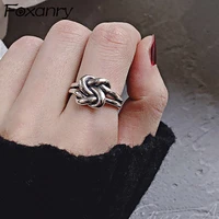 foxanry minimalist 925 stamp rings for women fashion vintage handmade knotted geometric birthday party jewelry gifts