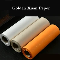 chinese rice paper half ripe 20m gold foil xuan paper for painting calligraphy chinese roll rice paper with scattered gold spot