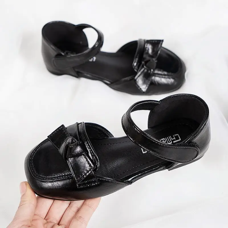 

Children Shoes for Girls 2021 Spring Summer Kids Half Sandals Bow-knot Soft Leather Flat Beach Shoes Chic Princess Sweet 26-36