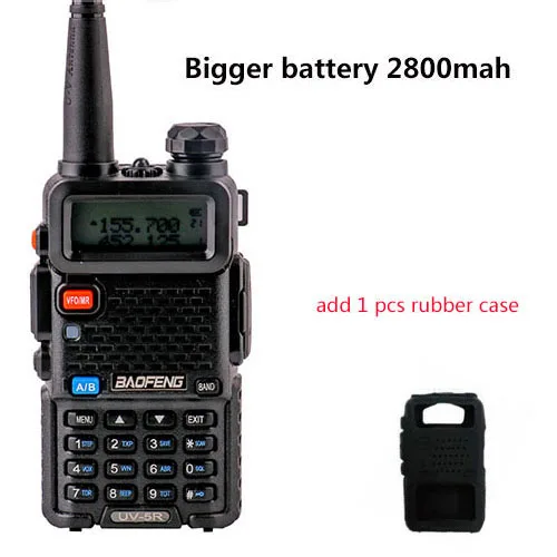 add rubber case Обновленный Baofeng Uv-5R аккумулятор 2800 мАч HT Woki Toki радио для 10 км длинный диапазон коммуникатор радио полицейские сканеры SB трансивер - Цвет: add rubber case
