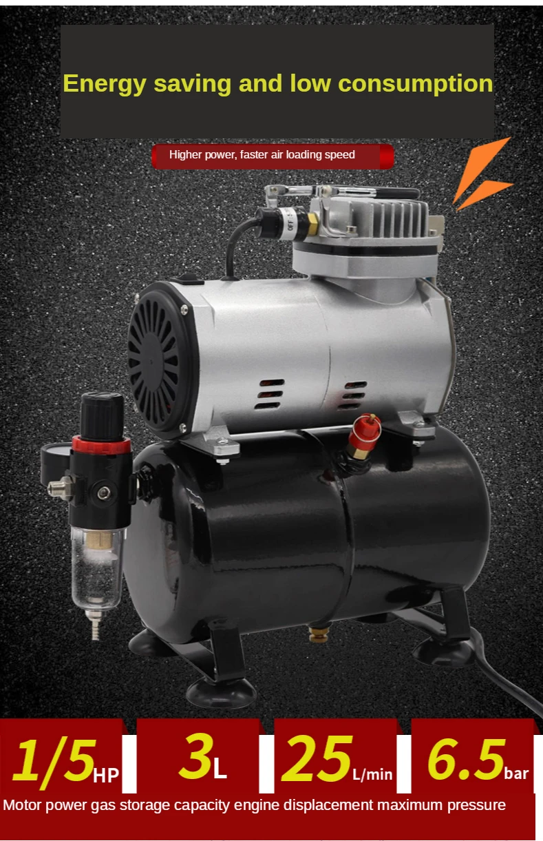 

Airbrush High Quality Single Cylinder Piston Compressor 1/5HP Oil-less For Beauty Art Body Painting Cake Model Spraying