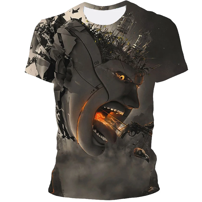 

2021 new anime cartoon 3D printed angel wings summer T-shirt men and women round neck fashion short sleeve