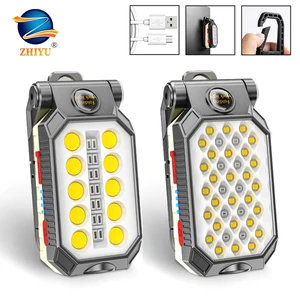 zhiyu led cob rechargeable magnetic work light portable flashlight waterproof camping lantern magnet design with power display free global shipping