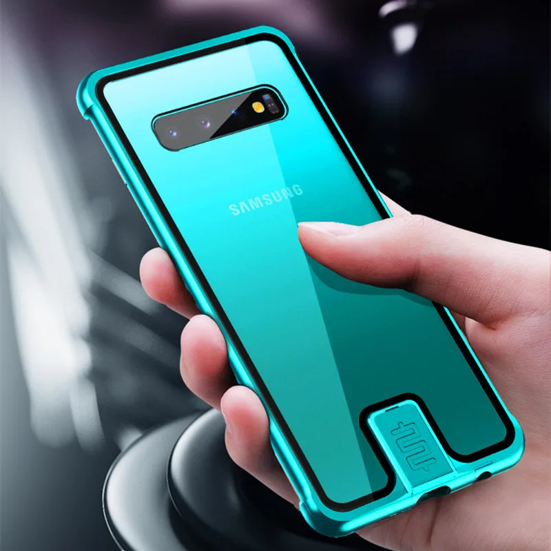 

Прозрачный чехол из закаленного стекла для Samsung S10, Note 10 Plus, металлическая рамка