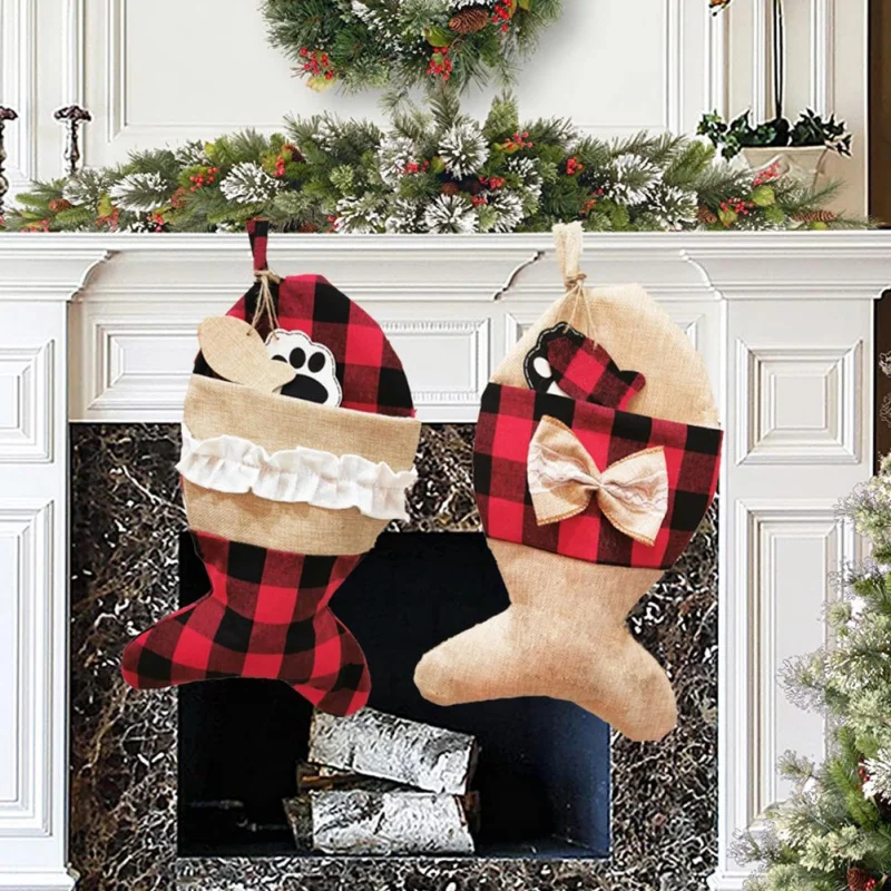 Рождественские чулки в форме кости/рыбы рождественские носки Подарочная сумка