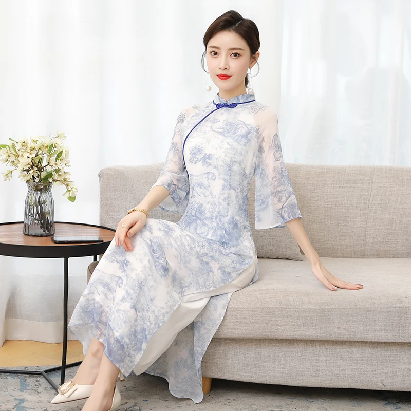 Платье женское шифоновое с рукавом до локтя из Вьетнама|Одежда Азии и островов