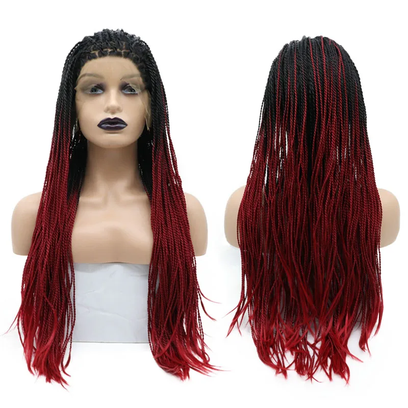 Full Lace Braided Wigs with Baby Hair Blonde/Red Box Braid Synthetic Lace Front Wig for White Women Hand Twisted Wig Cosplay 26“