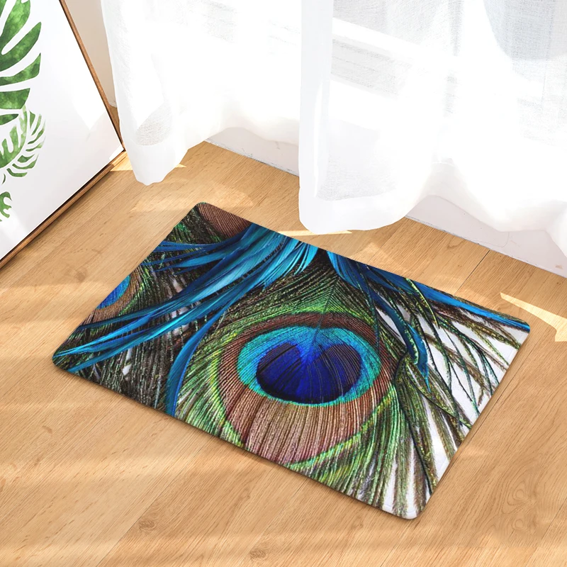 Фланелевый коврик для входной двери с рисунком павлина нескользящий ванной