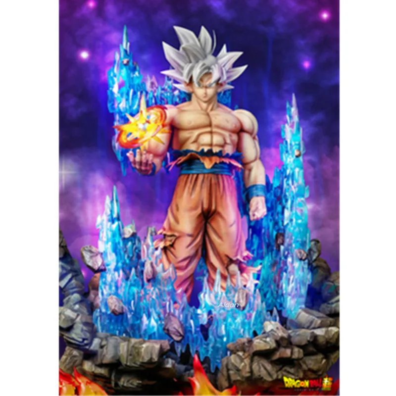 Небесно-голубой 2" Dragon Ball Z статуя Супер Saiyan бюст Ultra Instinct Сон Гоку полноразмерный портрет светодиодный GK экшн-модель игрушечная коробка 60 см Z2608 - Цвет: Небесно-голубой