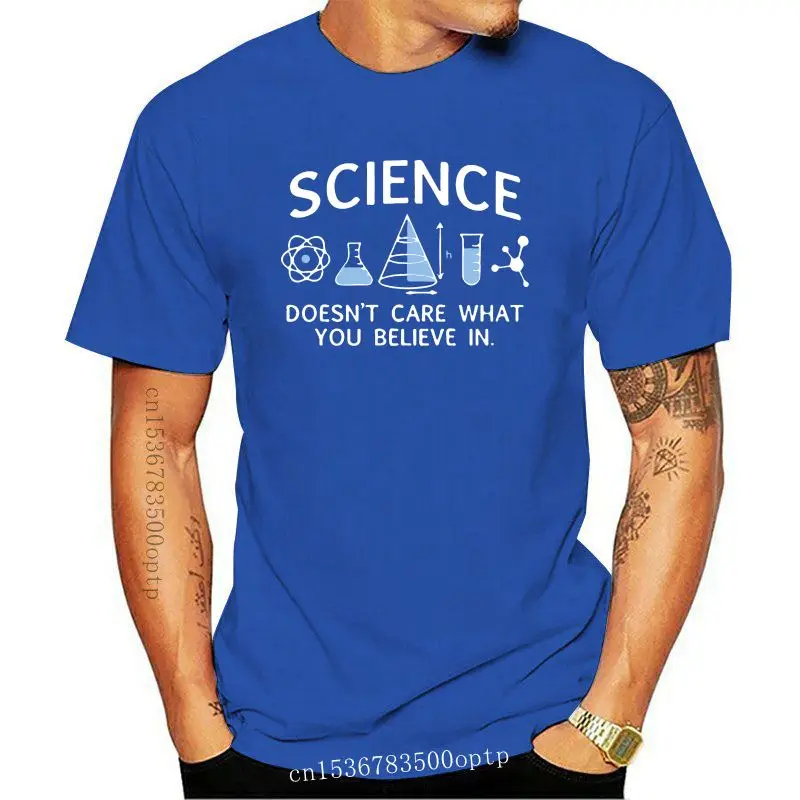 

Забавная Мужская футболка с надписью «Наука не заботится о том, в чем вы верите в саркастический юмор», хлопковая летняя уличная одежда футб...