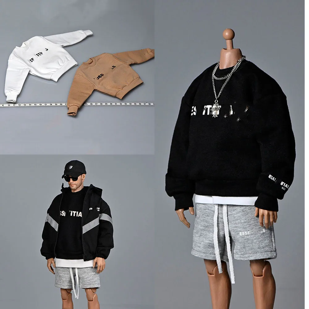 Suéter de cuello redondo a escala 1/6, estilo hip-hop sin capucha, ropa de moda, accesorios de ropa suelta, Color blanco/Negro/marrón