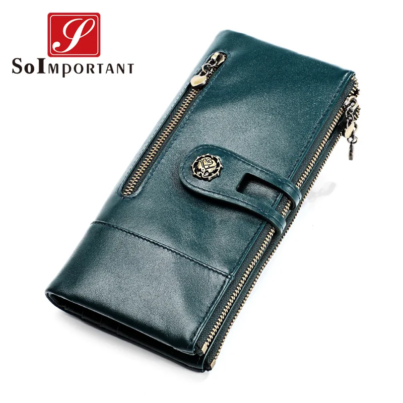

Rfid Genuine Leather Women Wallet Female Long Clutch Lady Walet Portomonee Luxury Phone Money Bag Magic Zipper Coin Purse