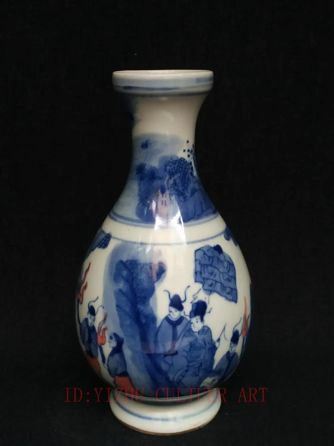 

YIZHU CULTUER ART Collect Ancient China Blue and white porcelain Painting Riding Horse Figure Vase