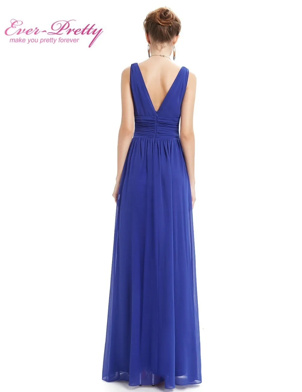 Vestido Fiesta Mujer Ever Pretty, длинное шифоновое свадебное платье трапециевидной формы с v-образным вырезом, элегантные королевские синие платья подружек невесты