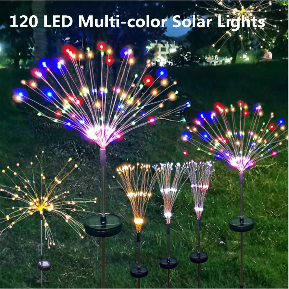 

120 Led Garden Solar Firework Lights Outdoor Yard Waterproof Path Lamp Landscape Lawn Starry Light Lamps Christmas Decoration