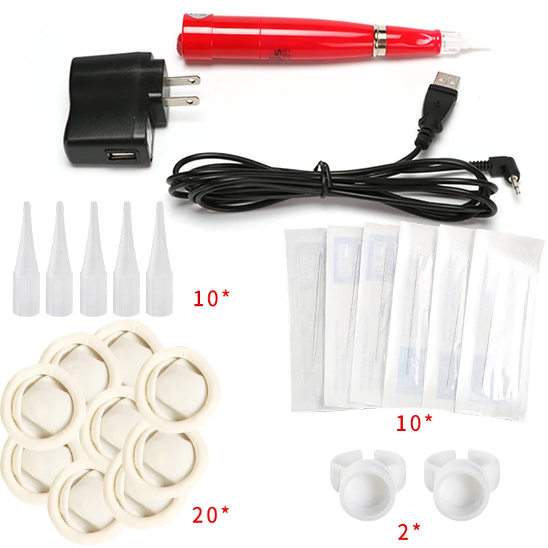 

Wireless Permanent Makeup Machine Micropigmentation Charging Plug-in Dual Light PMU Kit Set Microblading With 1R 10pc Needles