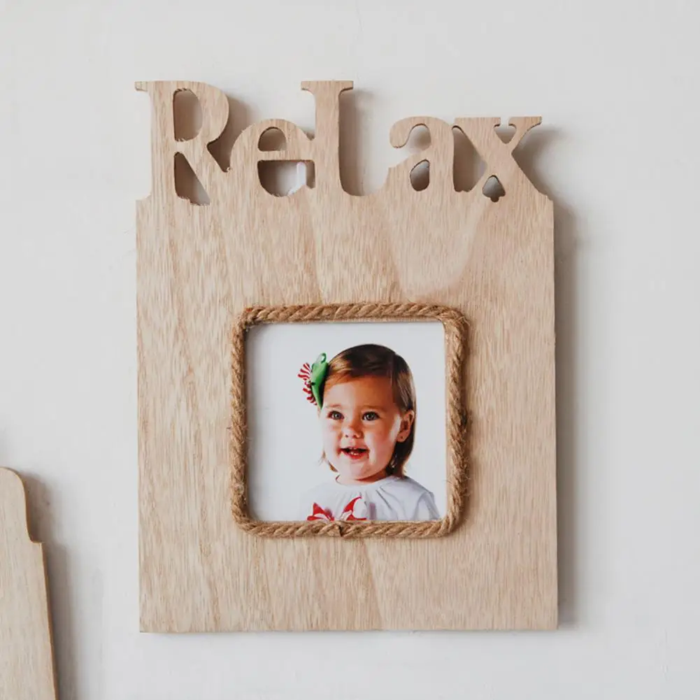 DIY фоторамка прямоугольная деревянная с буквенным принтом подвесное