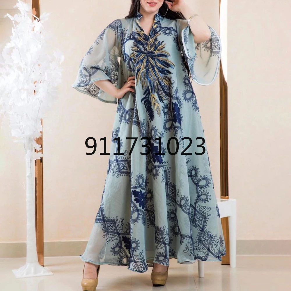 Moroccan Kaftan Dubai Muslim Women Abaya Dress Embroidered Sequined Plus Size Boubou Elegant Kimono Ankara Dashiki Clothing |
